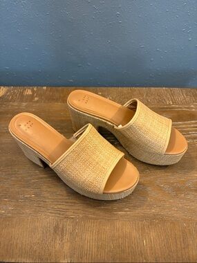 Woven Slide Platform Heels in Natural - Women size 9 Wide